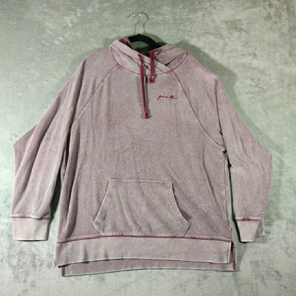 PINK Victorias Secret SweatShirt Large Purple Fuzzy Fleece Hooded Athleisure